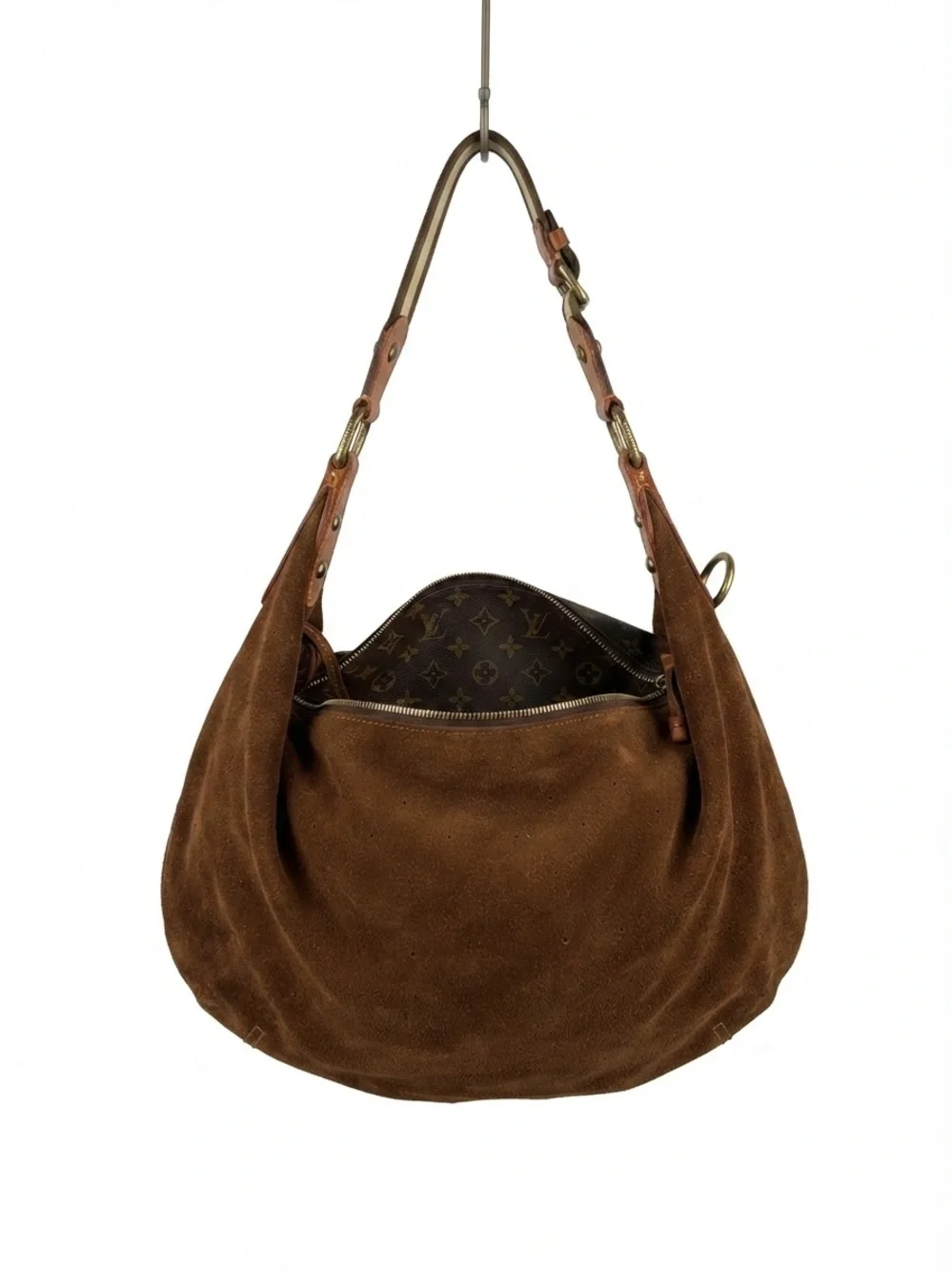 Louis Vuitton Dark Brown Suede Monogram Hobo Bag Vintage